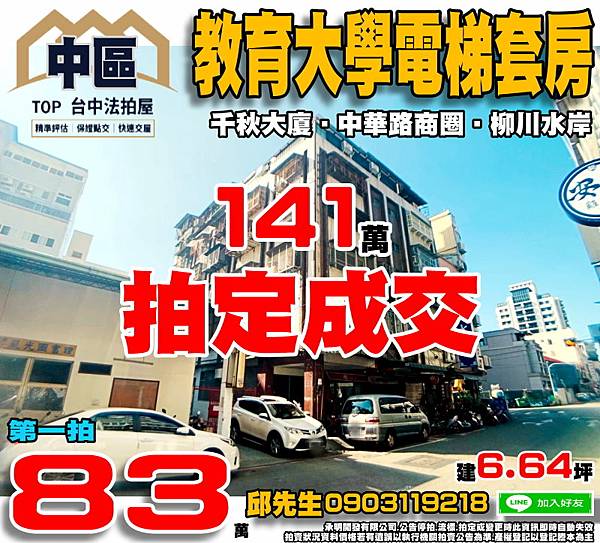 210120 中區民族路207號8樓之6 千秋大廈電梯套房 台中教育大學 中華路商圈 柳川水岸景觀步道 第二市場 台中醫院 仁愛醫院