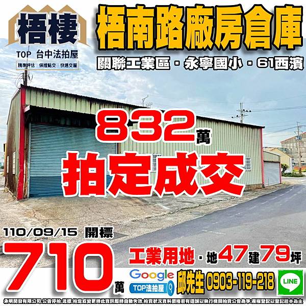 1100915 法拍屋 梧棲區民生段421、422地號 梧南路廠房倉庫 關聯工業區 工業用地 永寧國小 61西濱快速公路