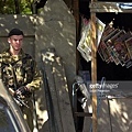 6th October, 2003. The day after Akhmad Kadyrov is elected President of the Chechen Republic. An MVD trooper stands guard..jpg