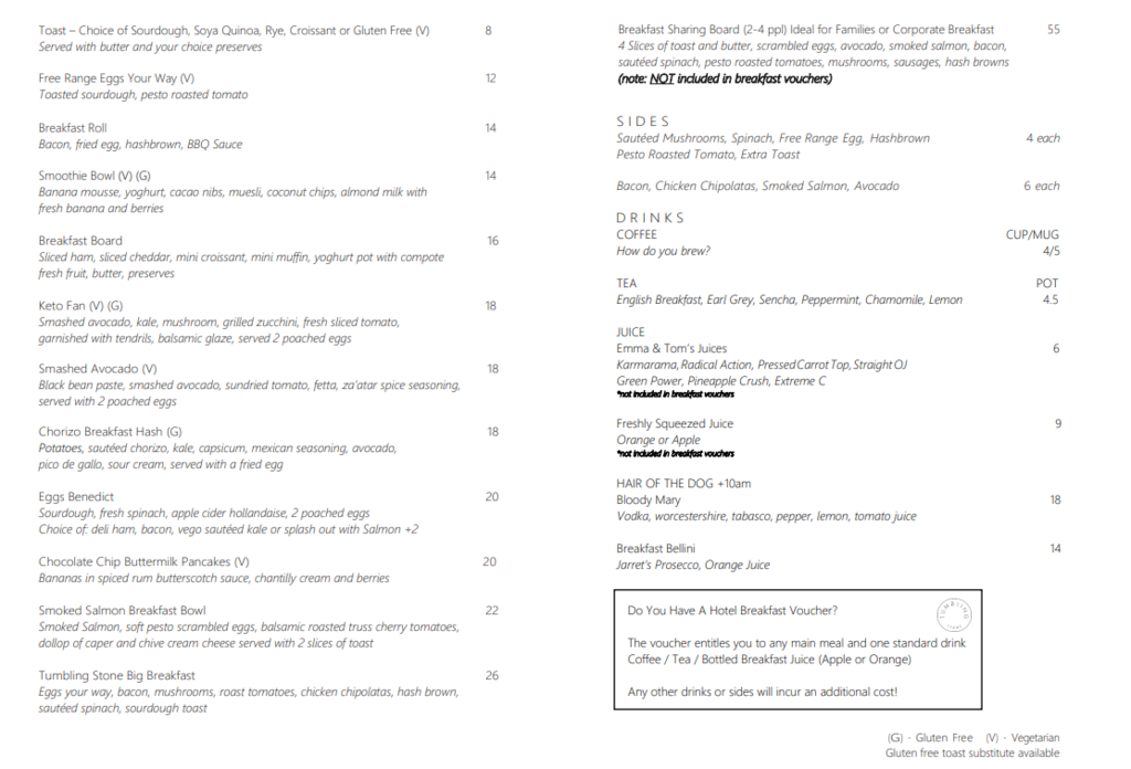 tumbling stone menu