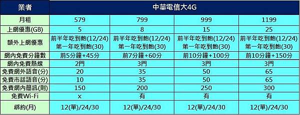 大4g中資費