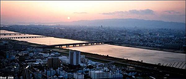 Sunset city view of Osaka.