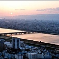 Sunset city view of Osaka.