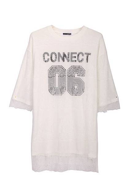 CONNECT蕾絲棉質拼接洋裝 (白) NT$2,980元