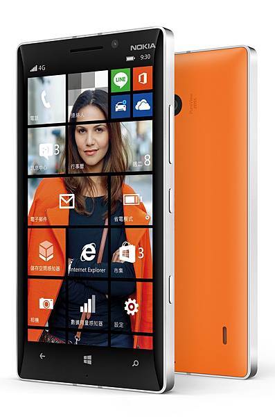 [產品圖1]Lumia 930搭載 Windows Phone8.1，支援4G LTE與配備4核心頂級效能，完美集合微軟與Lumia精華，提供極致的影音體驗。