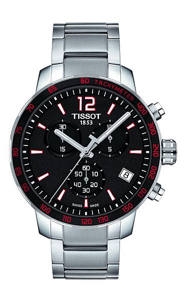 圖1. TISSOT Quickster時捷系列計時腕錶-紅白配色精鋼錶帶