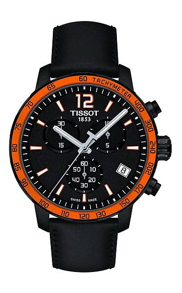 圖4. TISSOT Quickster時捷系列計時腕錶-橘黑配色皮革錶帶