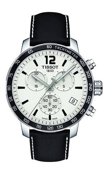 圖6. TISSOT Quickster時捷系列計時腕錶-白黑配色皮革錶帶