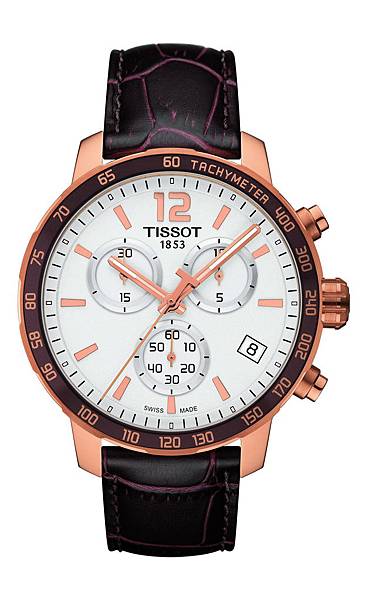圖3. TISSOT Quickster時捷系列計時腕錶-玫瑰金配色皮革錶帶