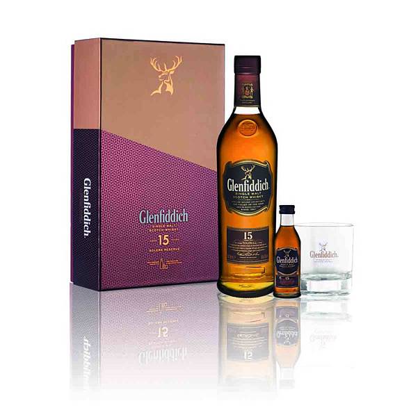 格蘭菲迪Glenfiddich 15年單一純麥威士忌(700ml一瓶+50ml迷你瓶+獨家三角杯一只+精美禮盒NT$1,400)