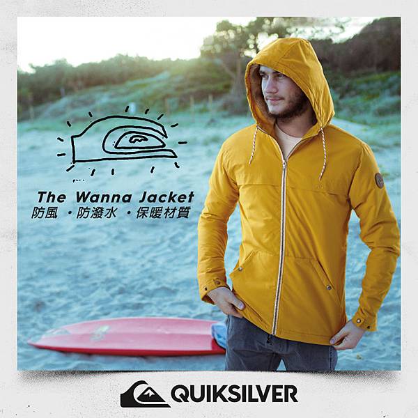 QUIKSILVER「THE WANNA JACKET」亮色防風保暖連帽外套 $4,380
