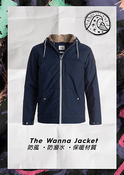 QUIKSILVER「THE WANNA JACKET」海軍藍防風保暖連帽外套 $4,380