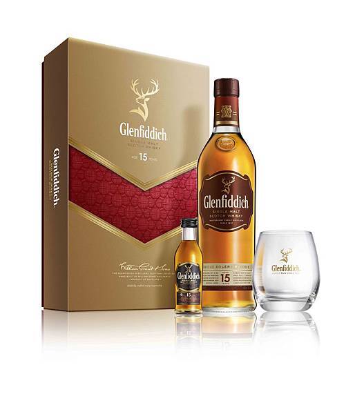 Glenfiddich 格蘭菲迪15年單一麥芽威士忌禮盒 (15年單一麥芽威士忌700ml 一瓶 + 50ml 迷你酒 + 威士忌杯一只 NT...