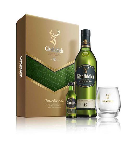 Glenfiddich 格蘭菲迪12年單一麥芽威士忌禮盒 (12年單一麥芽威士忌700ml 一瓶 + 50ml 迷你酒 + 威士忌杯一只 NT...