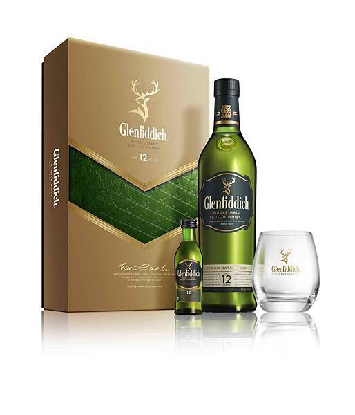 Glenfiddich 格蘭菲迪12年單一麥芽威士忌禮盒 (12年單一麥芽威士忌700ml 一瓶 + 50ml 迷你酒 + 威士忌杯一只  NT...