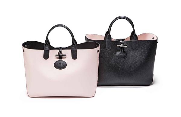 3.Longchamp_Roseau Reversible 竹節翻轉包款_黑色／淡粉色_NT15,000