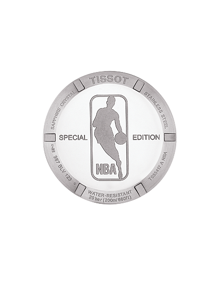 圖2. 男款TISSOT PRC 200系列NBA 特別版腕錶搭載的NBA Logo 的錶後蓋。