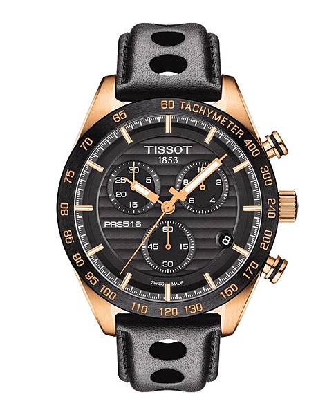 圖1. 天梭PRS 516 系列腕錶，搭載測速計錶圈，建議售價 NT$23,600