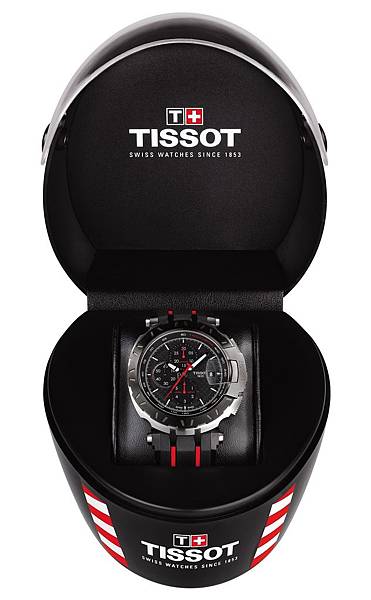 圖6. 天梭競速系列2016 MotoGP™自動腕錶限量版特別放置於特製的運動安全帽型錶盒，更顯酷炫並極具收藏價值。