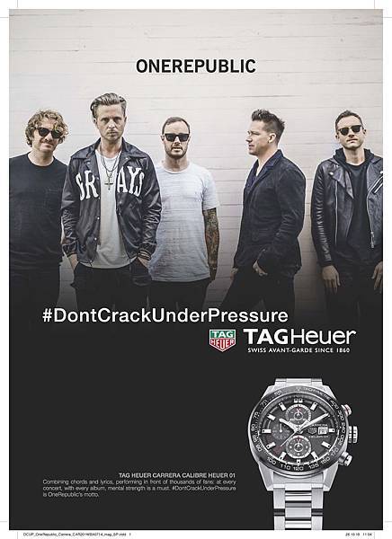 TAG Heuer與OneRepublic共和世代樂團廣告形象稿