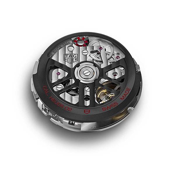 TAG Heuer全新自製Heuer-02計時碼錶自動上鍊機芯正面。