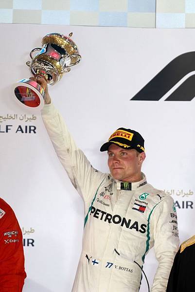 2018年F1巴林站，Mercedes-AMG Petronas Motorsport車隊的Valtteri Bottas以優異表現獲得第二名