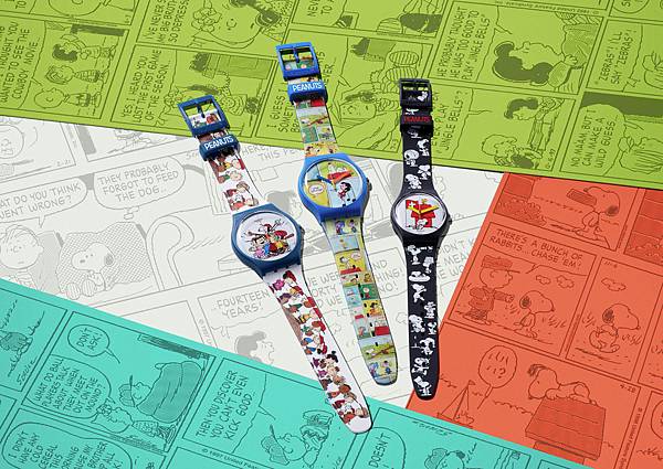 SWATCH X PEANUTS 錶殼與鏡面皆以Swatch獨家Bio-sourced生物來源材質製作，並搭配「PEANUTS」字樣錶環，以及同色系特殊設計錶盒。.jpg