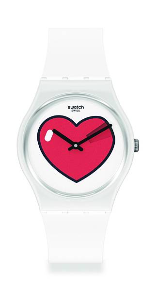 GW718_LOVE O’CLOCK_這款情人節系列手錶的獨特之處，是堅固的白色塑膠錶殼與白色矽膠錶帶。吸睛黑色指針與白色錶盤在3點鐘處開了日期小窗，呈現愛情的多元面貌。.jpg