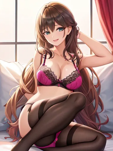 1girl-bra panties fullbody smile 8k wallpaper best quality masterpiece full body ass sexy bed large breasts lying-559529.png