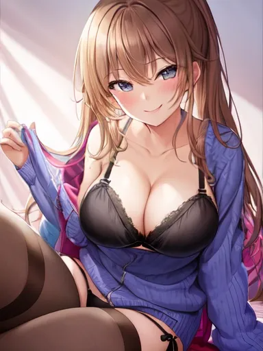 1girl-bra panties smile full body best quality masterpiece full body sexy bed large breasts-145932.png