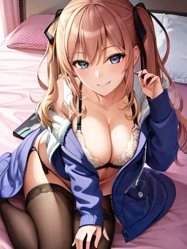 1girl-bra panties smile full body best quality masterpiece full body sexy bed large breasts-413328.png