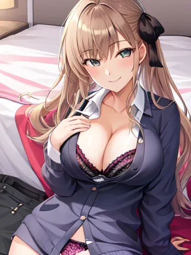 1girl-bra panties smile full body best quality masterpiece full body sexy bed large breasts-413329.png