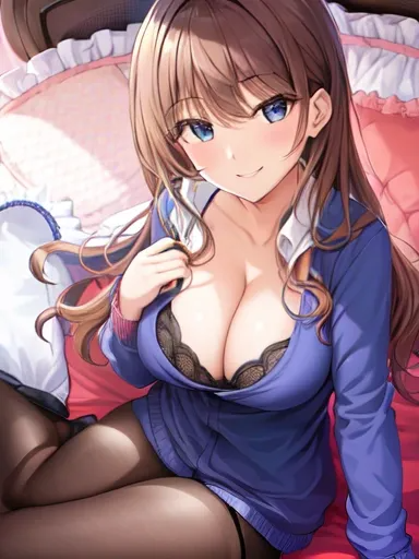 1girl-bra panties smile full body best quality masterpiece full body sexy bed large breasts-486963.png