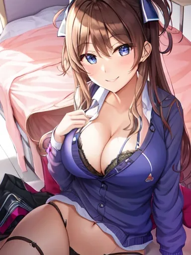 1girl-bra panties smile full body best quality masterpiece full body sexy bed large breasts-486971.png