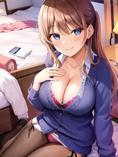 1girl-bra panties smile full body best quality masterpiece full body sexy bed large breasts-515068.png