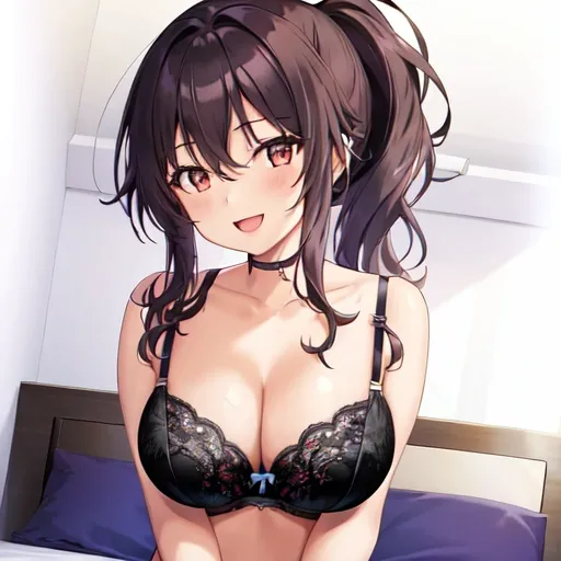 1girl-masterpiece night neon light toned bra panties smile open mouth medium breasts sky full body official art perfect anatomy room bed-705784.png