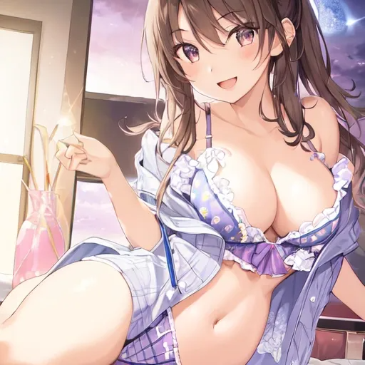 1girl-masterpiece night neon light toned bra panties smile open mouth medium breasts sky full body official art perfect anatomy room bed-717620.png