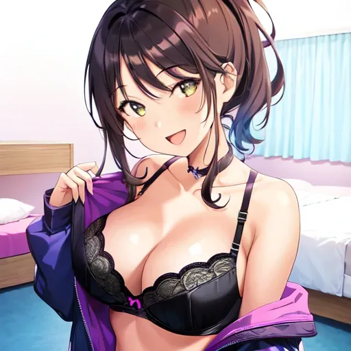 1girl-masterpiece night neon light toned bra panties smile open mouth medium breasts sky full body official art perfect anatomy room bed-705785.png