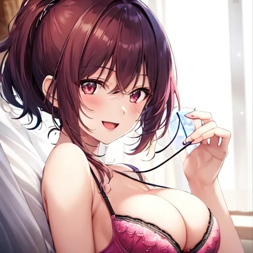 1girl-masterpiece night neon light toned bra panties smile open mouth medium breasts sky full body official art perfect anatomy room bed-755277.png