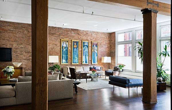 Brick-Wall-Studio-Apartment-by-Stephan-JAKLITSCH-GARDNER-exposed-beam-living-with-formal-lounge-and-entertainment-area-teal-accents.jpeg