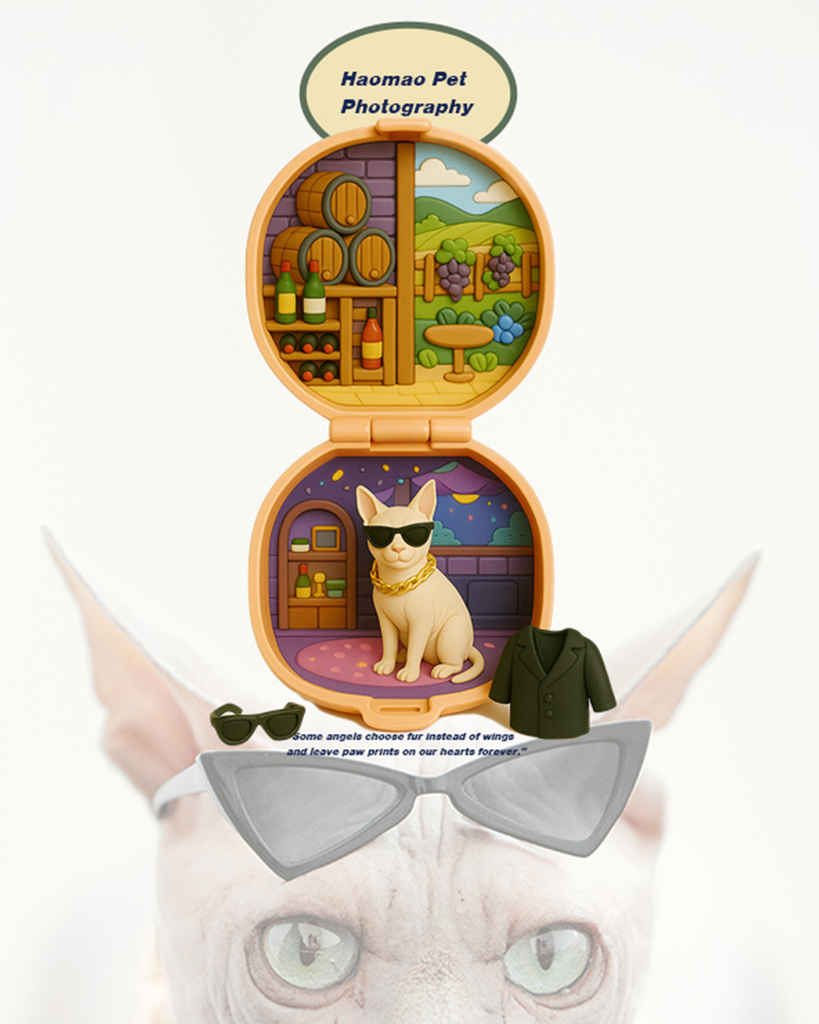 polly pocket風格寵物AI圖像 用AI把寵物寫真的無毛貓變成夜店帥哥