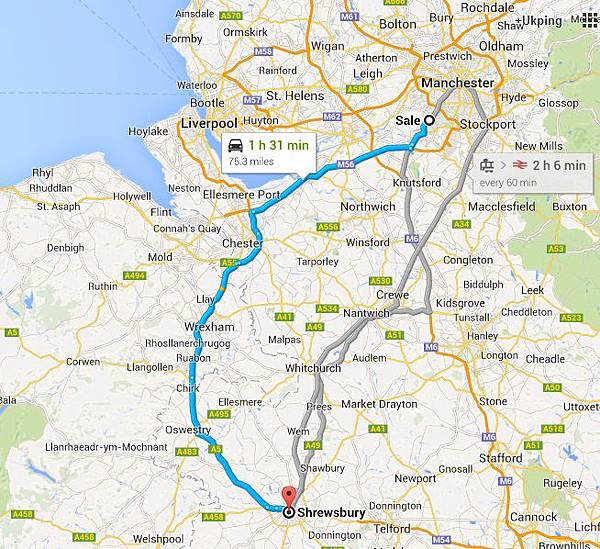 map_manchester to shrewsbury