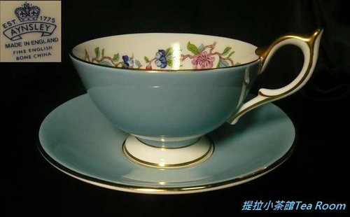 20120520【茶具】英國Aynsly的Pembroke花鳥骨瓷粉藍茶杯  (2)