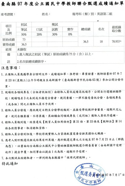 19 南縣國中聯招成績單