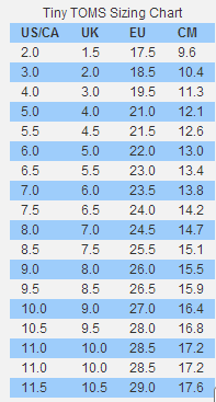 20 Unique Tiny Toms Size Chart