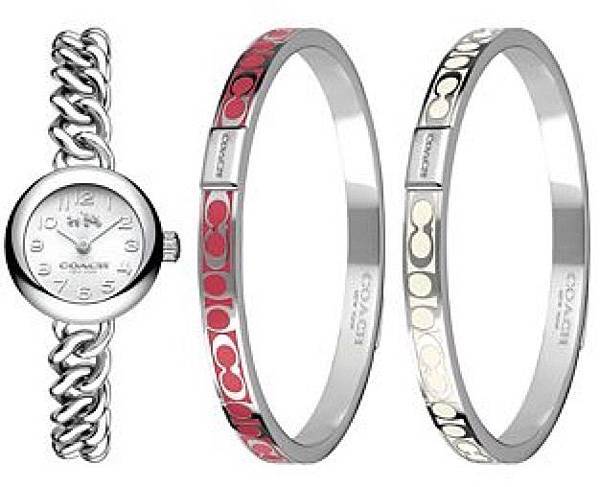 STAINLESS STEEL CASE AND CHAIN LINK BRACELET WITH TWO SIGNATURE BANGLES 140000542