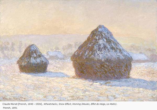 Wheatstacks, Snow Effect, Morning (Meules, Effet de Neige, Le Matin) @Claude Monet