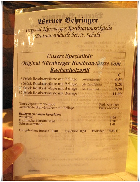 Nurnberg menu