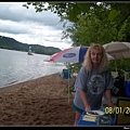 Cyndi setting camping table for lunch