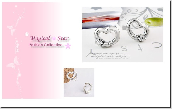 ♥ Magical Star ♥ MSR39034 韓國明星氣質款可愛桃心水鑽耳針 